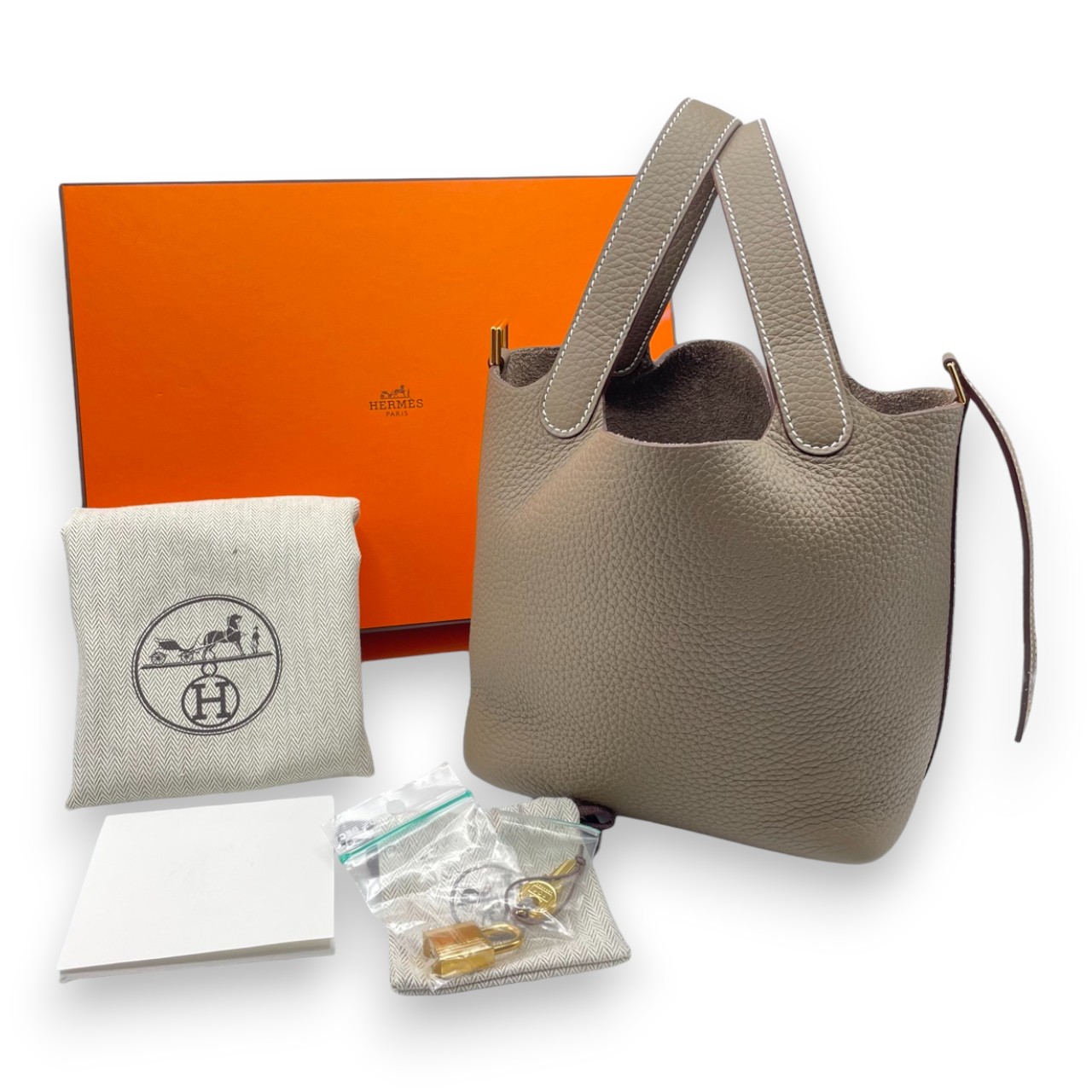 エルメス ピコタンロック PM エトゥープ トリヨンクレマンス ゴールド金具 K刻印