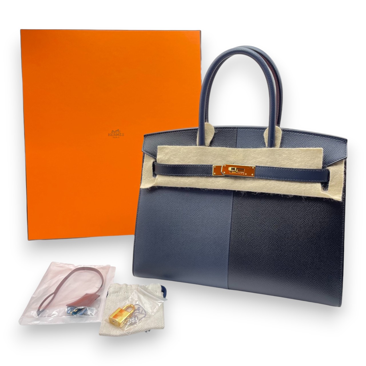 エルメス バーキン セリエ カザック 30 ブルーインディゴ/ノワール/ブルーフリーダ エプソン ゴールド金具 Z刻印