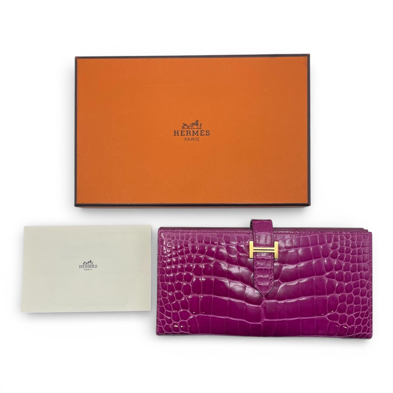 エルメス ベアンスフレ ローズシェヘラザード アリゲーター ゴールド金具 □P刻印