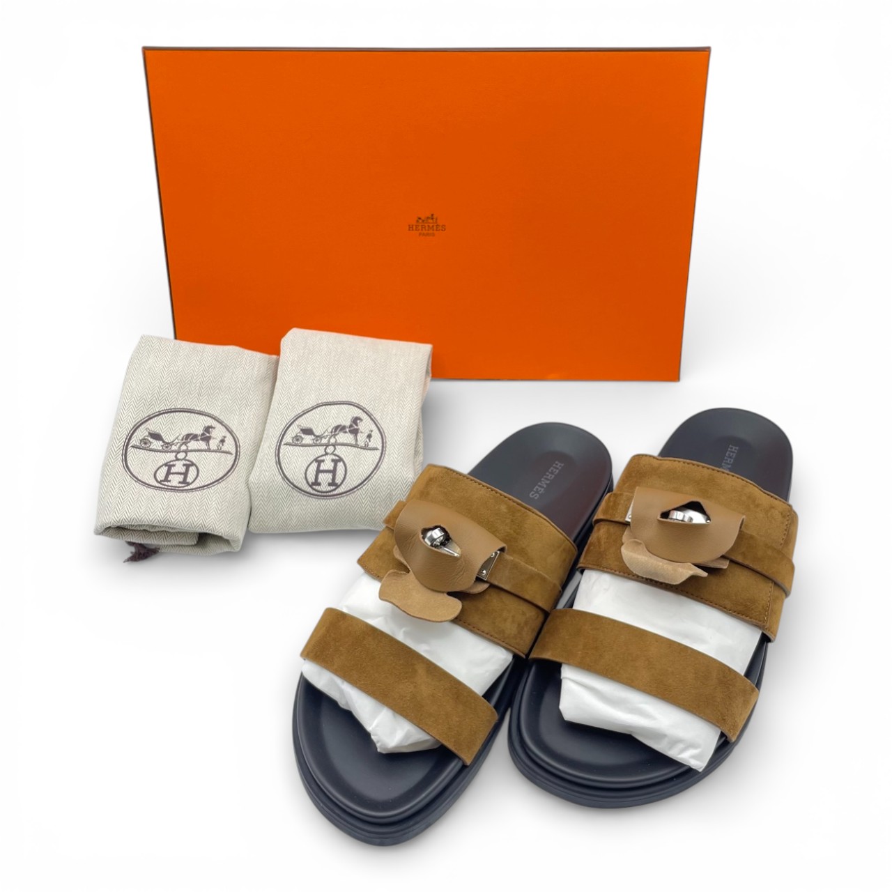 エルメス ジャクソン サンダル 42 ブラウン・フュメ シェーブル/ヴェロア 26cm