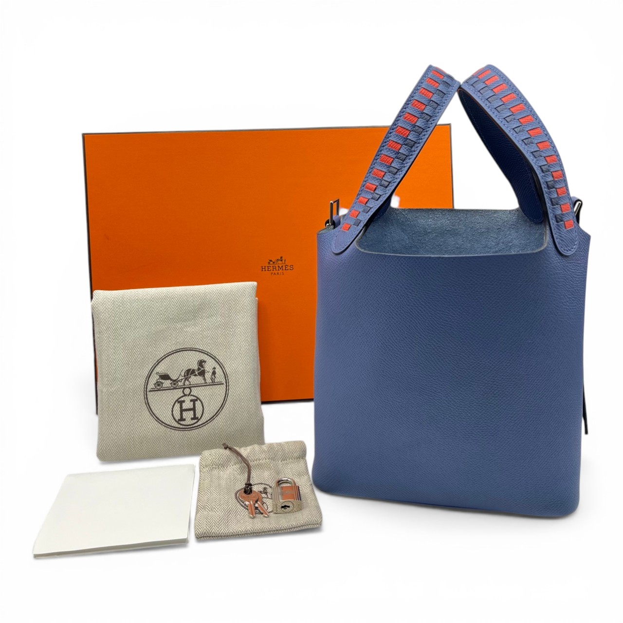 エルメス ピコタンロック トレサージュ PM ブルーブライトン/カプシーヌ/ブルーサフィール エプソン シルバー金具 C刻印