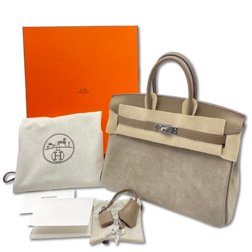 エルメス バーキン 25 エトゥープ スイフト/グリズリー シルバー金具 W刻印