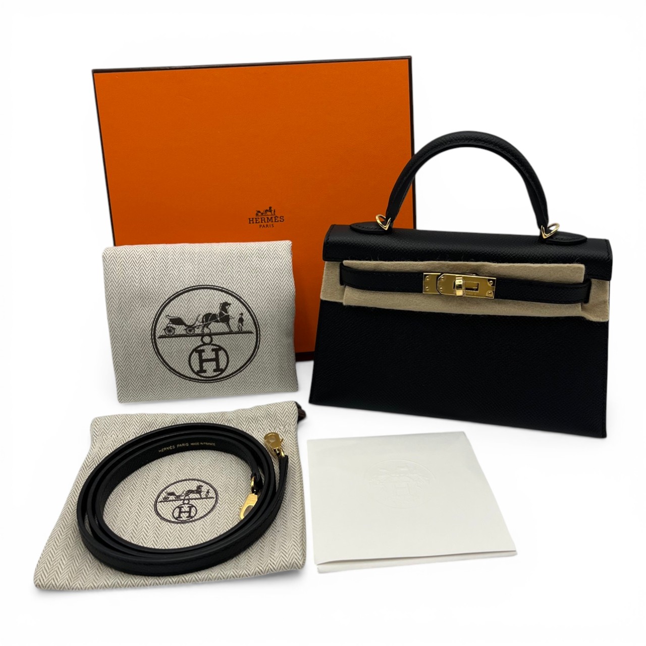 【現金特価】エルメス ミニケリー ノワール エプソン ゴールド金具 G刻印