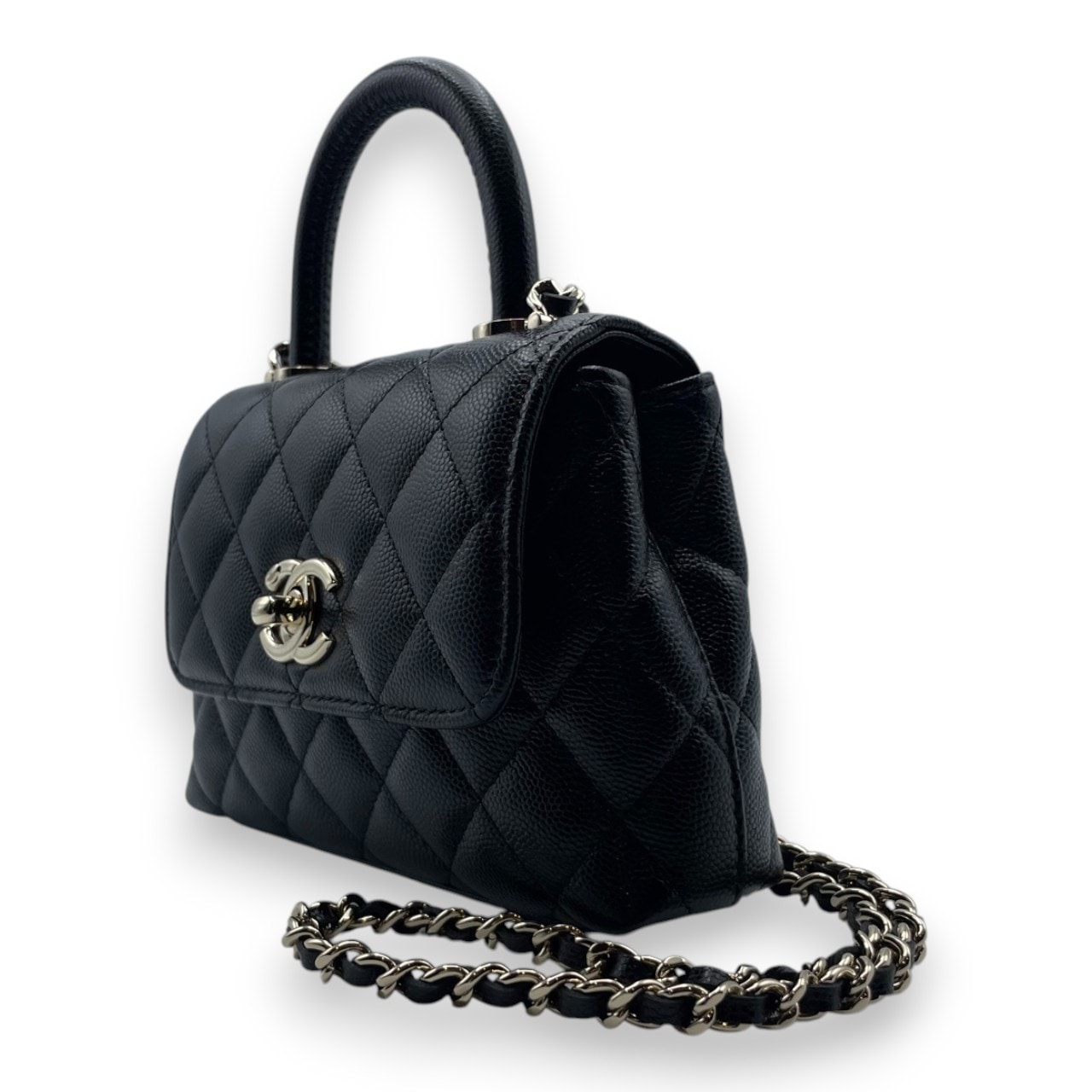 シャネル ココハンドル W14.5 ブラック キャビアスキン ゴールド