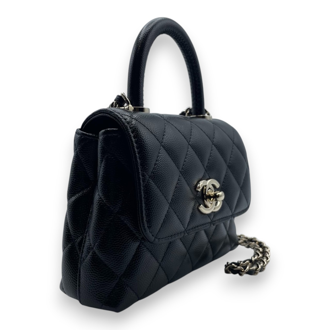 シャネル ココハンドル W14.5 ブラック キャビアスキン ゴールド金具