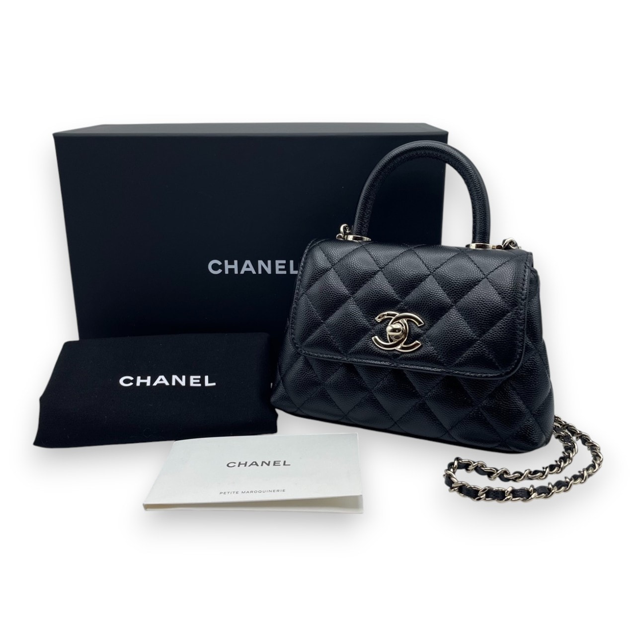 シャネル ココハンドル W14.5 ブラック キャビアスキン ゴールド