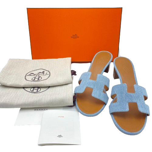エルメス オアジス サンダル 37 ブルークレール デニム 24cm