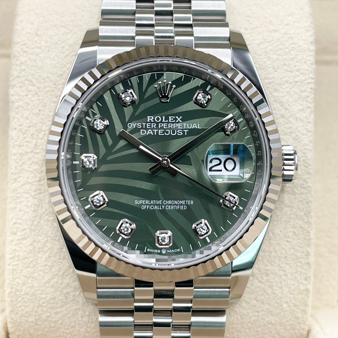 ロレックス デイトジャスト 126234G オリーブグリーンパームモチーフ ジュビリーブレスレット 36mm