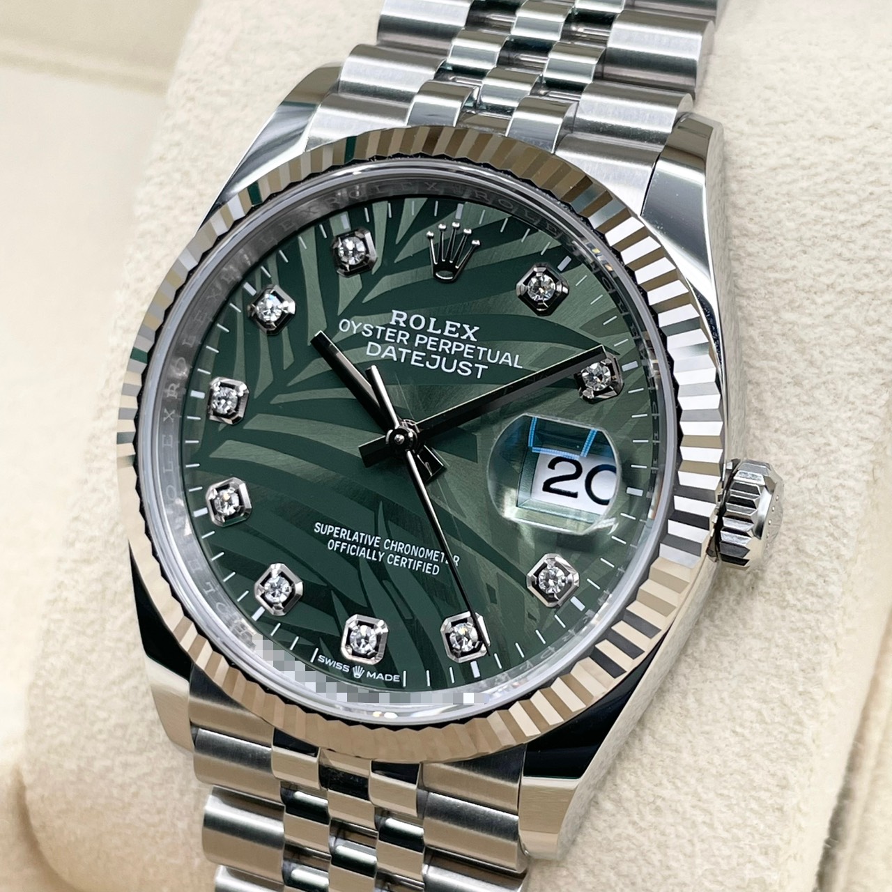 ロレックス デイトジャスト 126234G オリーブグリーンパームモチーフ ジュビリーブレスレット 36mm