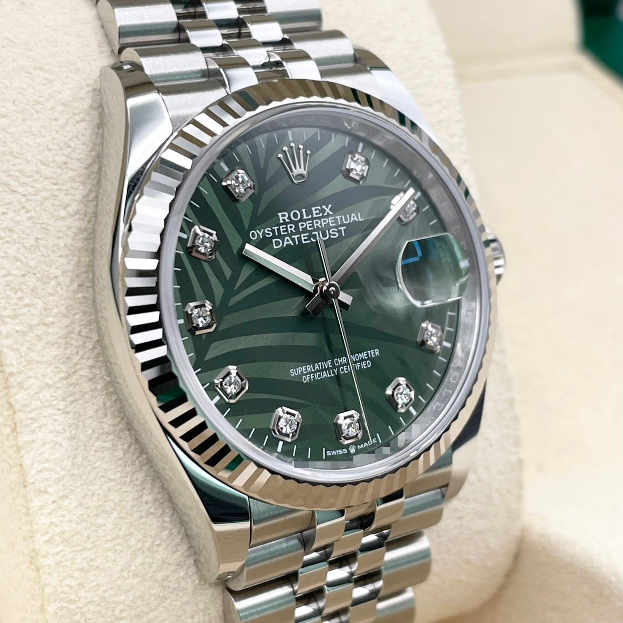 ロレックス デイトジャスト 126234G オリーブグリーンパームモチーフ ジュビリーブレスレット 36mm