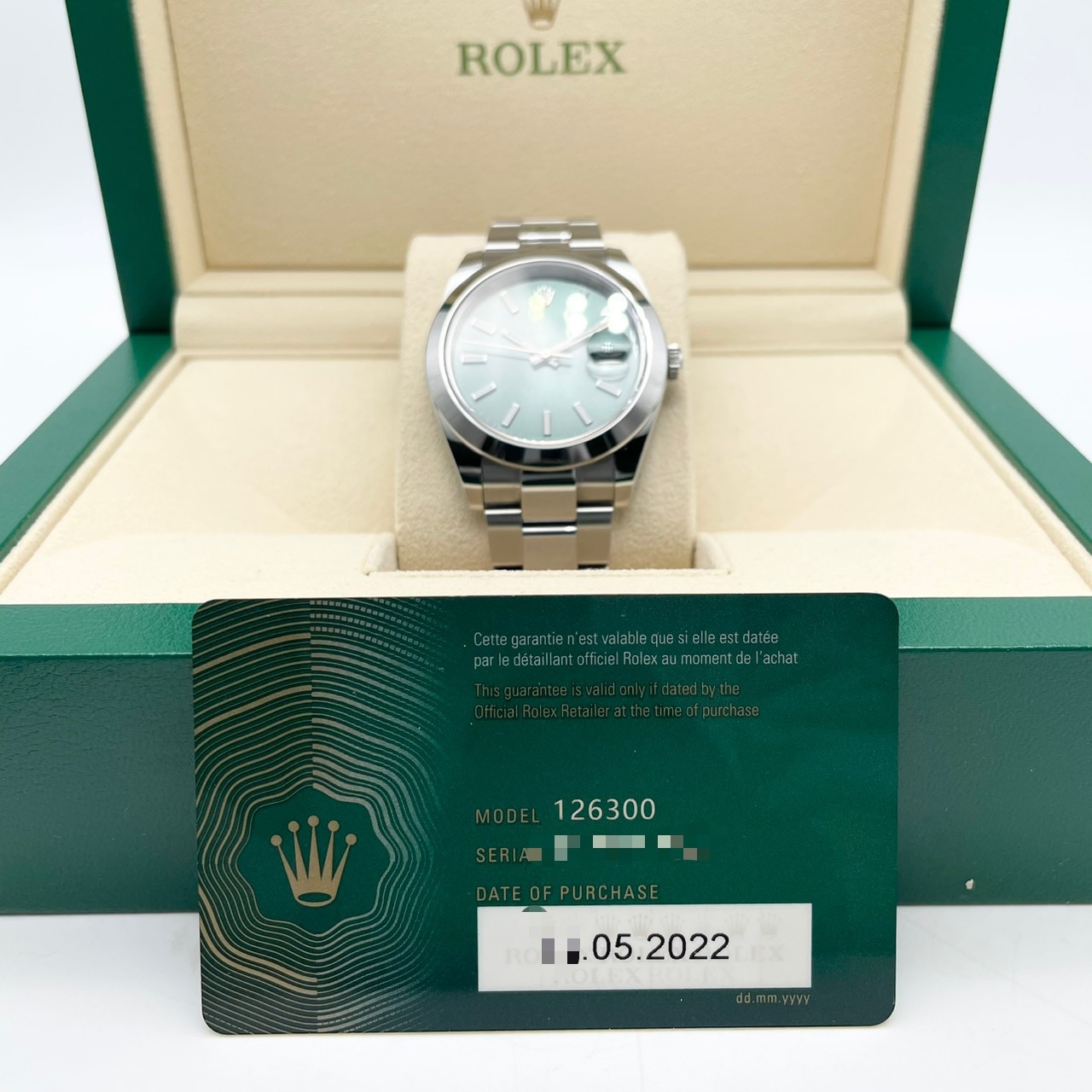ロレックス デイトジャスト 126300 ミントグリーン オイスターブレスレット 41mm