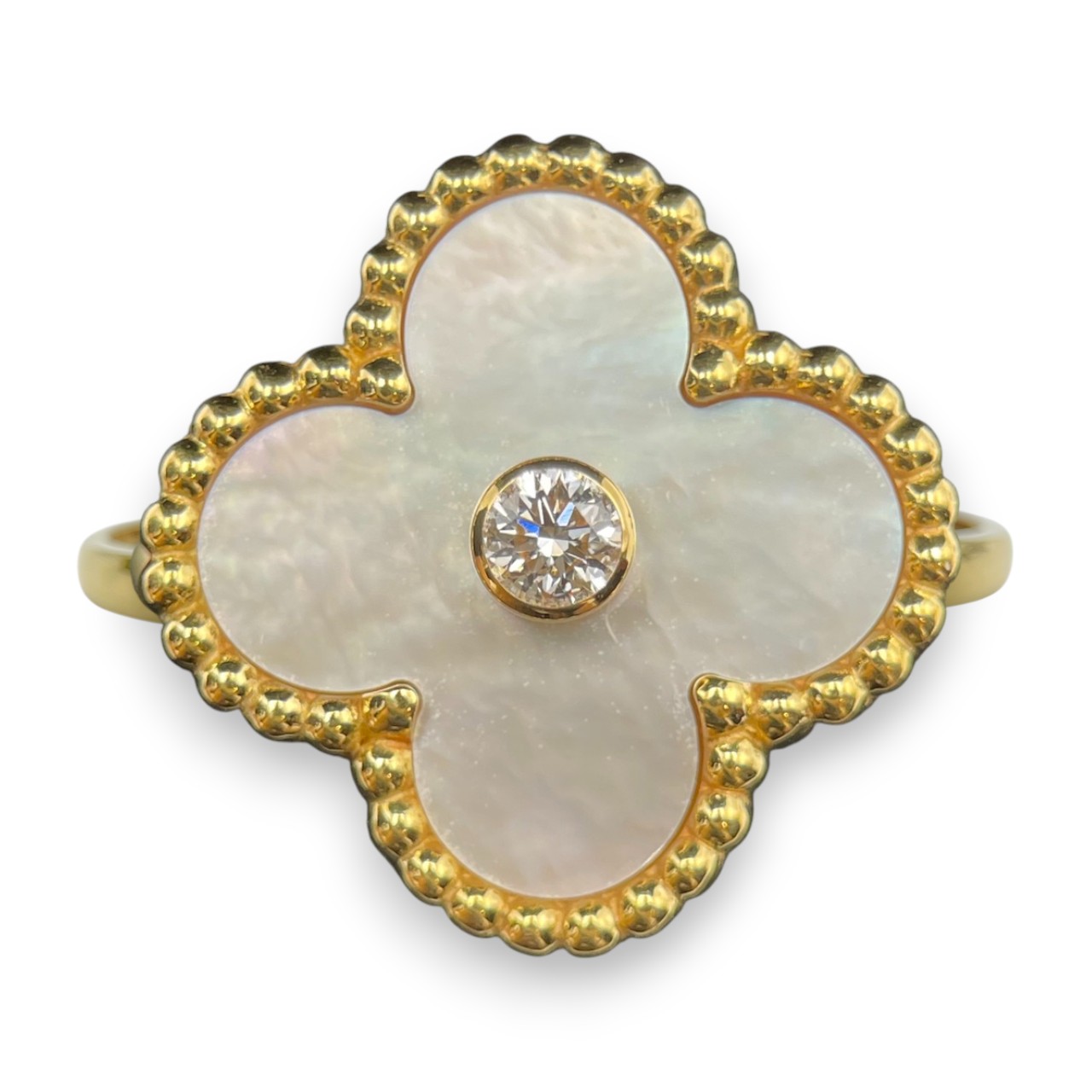 ヴァンクリーフ＆アーペル ヴィンテージ アルハンブラ リング VCARA41152 マザーオブパール ダイヤモンド イエローゴールド 12号 