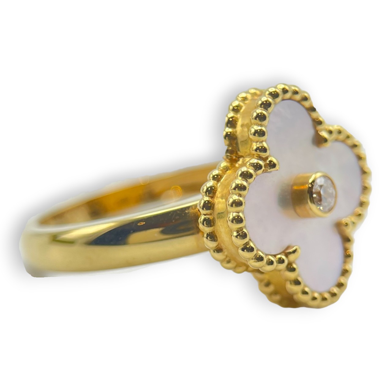 ヴァンクリーフ＆アーペル ヴィンテージ アルハンブラ リング VCARA41152 マザーオブパール ダイヤモンド イエローゴールド 12号 