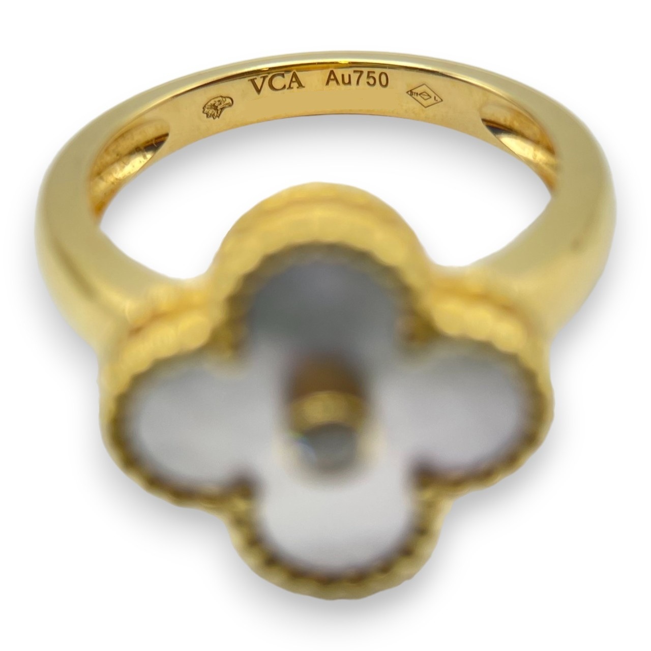 ヴァンクリーフ＆アーペル ヴィンテージ アルハンブラ リング VCARA41152 マザーオブパール ダイヤモンド イエローゴールド 12号 