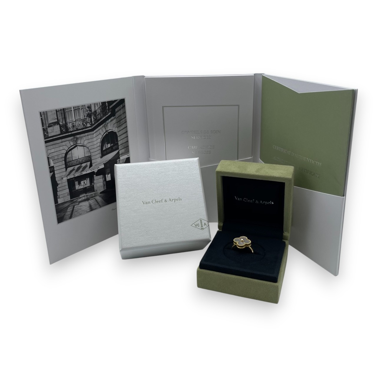 ヴァンクリーフ＆アーペル ヴィンテージ アルハンブラ リング VCARA41152 マザーオブパール ダイヤモンド イエローゴールド 12号 