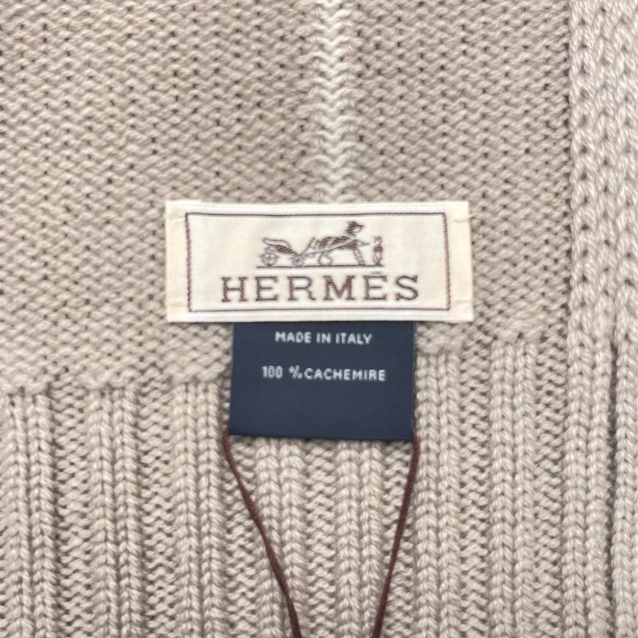 エルメス ニットマフラー マイヨン・トラセ 30×180 ベージュ カシミヤ