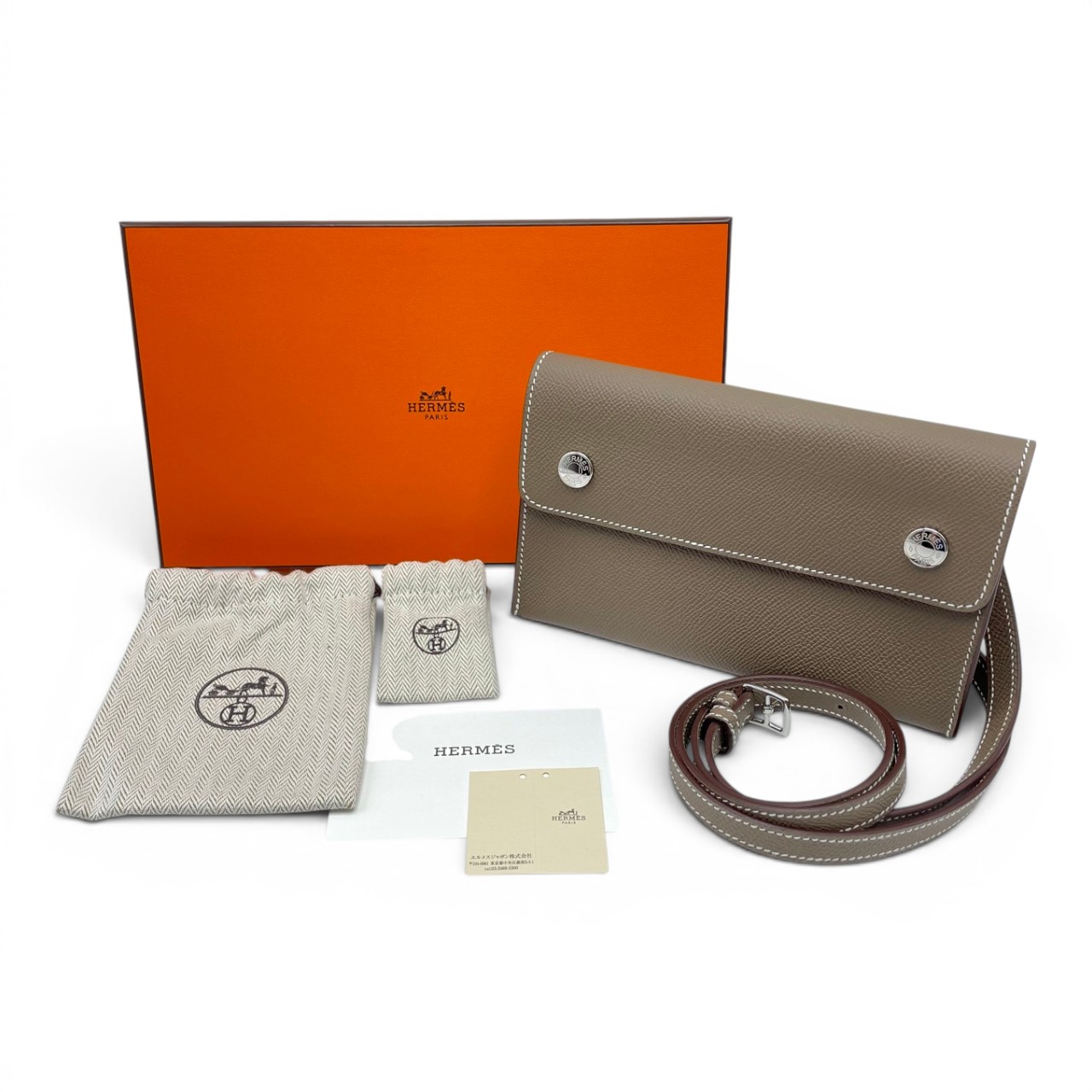 NR48　kt14804tm【HERMES】ナップ・トゥーゴー 　エプソン　エタン×シルバー金具　K刻印 エルメス ナップトゥーゴー 18 エトゥープ エプソン シルバー金具 W