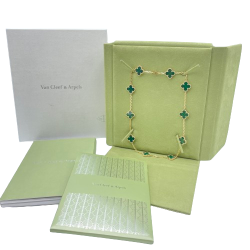 ヴァンクリーフ＆アーペル ヴィンテージ アルハンブラ ネックレス 10モチーフ 42ｃｍ マラカイト 18K イエローゴールド