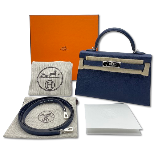 【現金特価】エルメス ミニケリー ブルーネイビー エプソン シルバー金具 B刻印