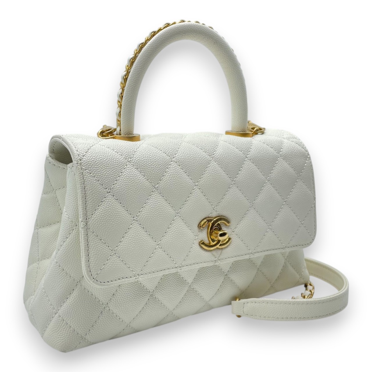 シャネル ココハンドル W24 ホワイト キャビアスキン ゴールド金具