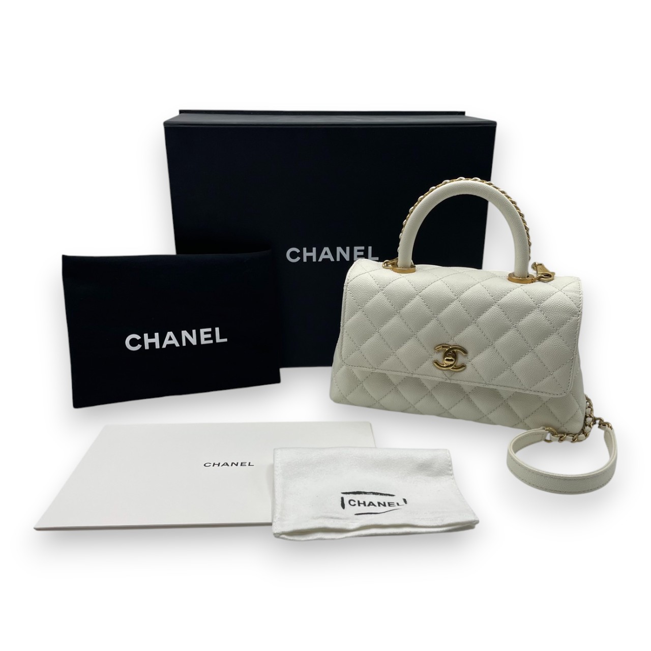 シャネル ココハンドル W24 ホワイト キャビアスキン ゴールド金具