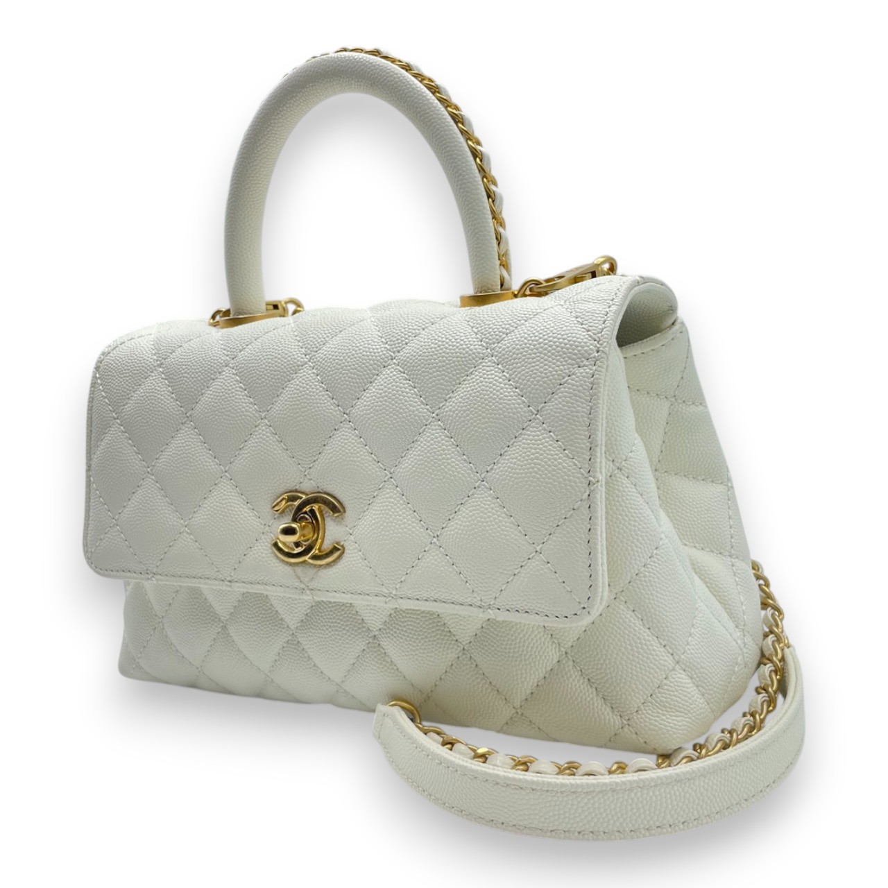 シャネル ココハンドル W24 ホワイト キャビアスキン ゴールド金具