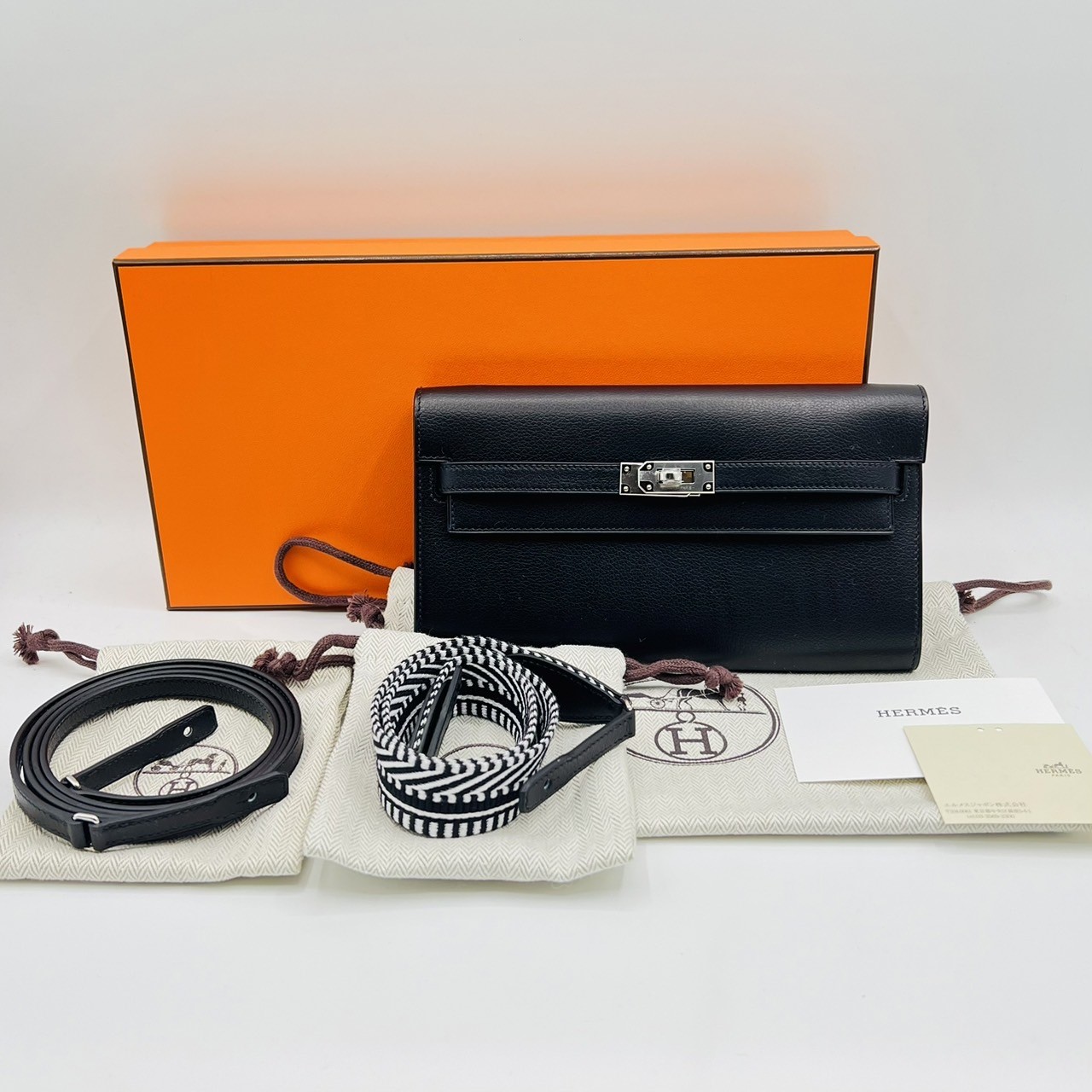 エルメス ケリートゥーゴーロング ヴォーエヴァーグリーン ノワール シルバー金具 B刻印