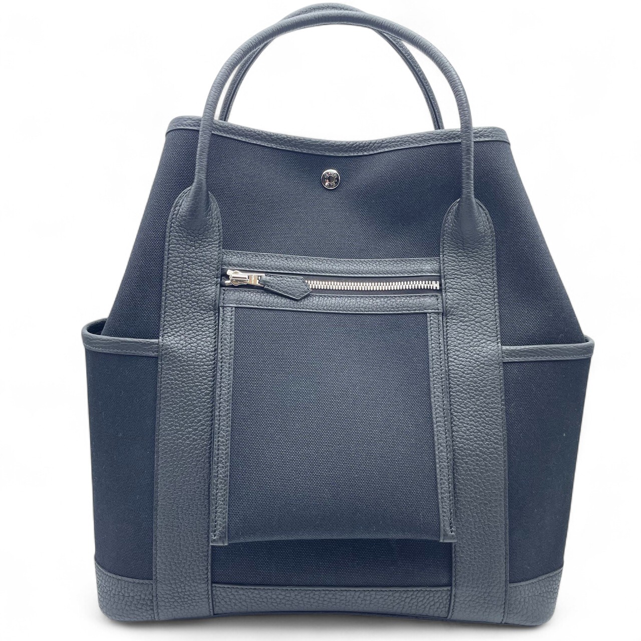 【定価以下】エルメス ガーデンパーティ ポケット ヴェルティカル W33.5 ノワール ネゴンダカーフ/ミリタリーキャンバス シルバー金具 W刻印