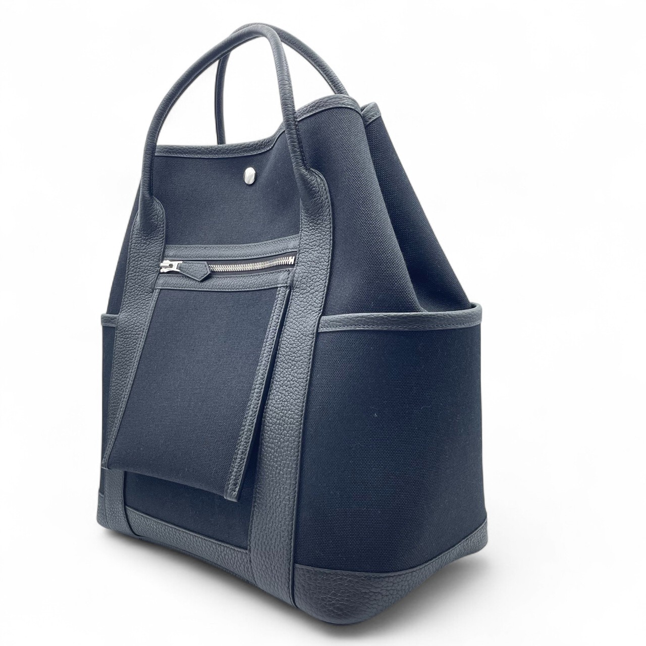 【定価以下】エルメス ガーデンパーティ ポケット ヴェルティカル W33.5 ノワール ネゴンダカーフ/ミリタリーキャンバス シルバー金具 W刻印