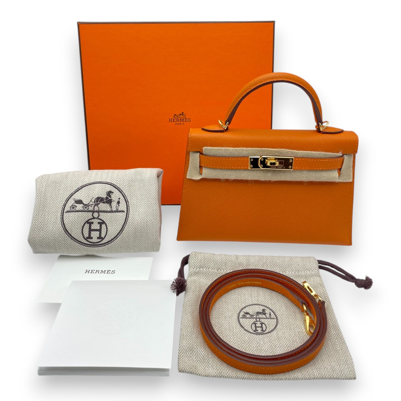 エルメス ミニケリー オレンジ エプソン ゴールド金具 B刻印