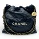 【現金特価】シャネル CHANEL22 スモール ハンドバッグ ブラック カーフスキン ゴールド金具