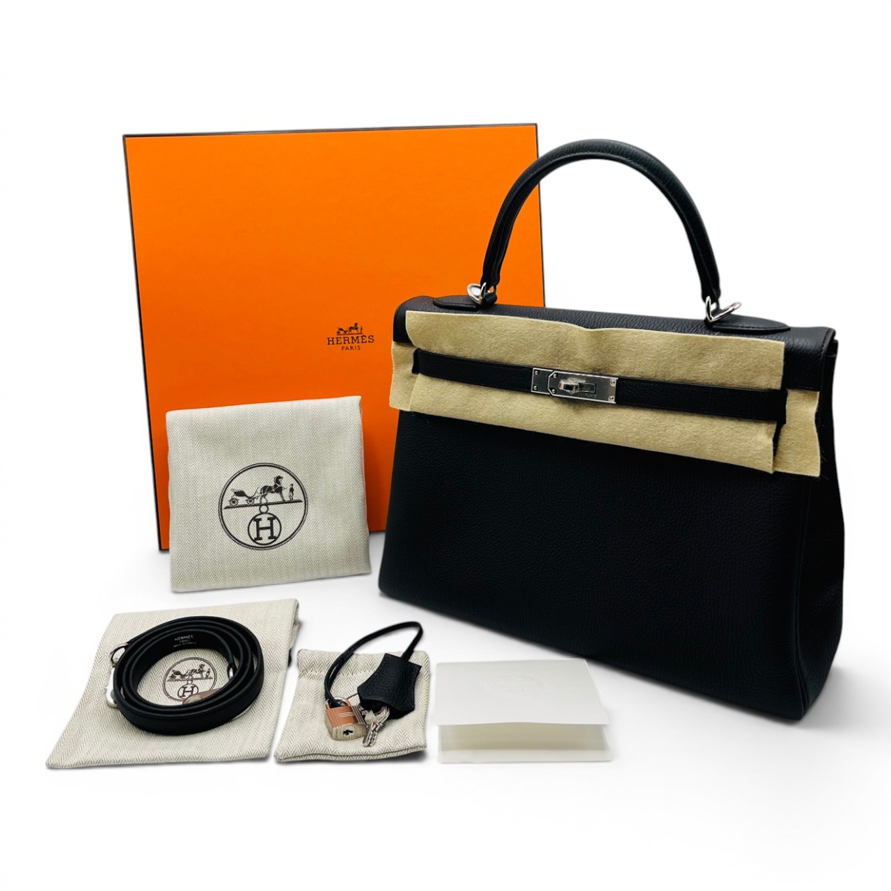 エルメス ケリー 32 ノワール トゴ シルバー金具 G刻印 - ブランド品