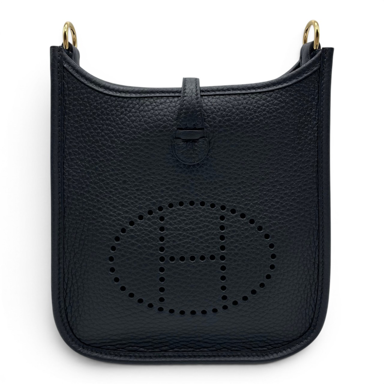 ミニエヴリンノワール黒× G金具ロングストラップ110cm HERMES エルメス ミニエヴリン アマゾーヌ TPM ノワール トリヨンクレマンス