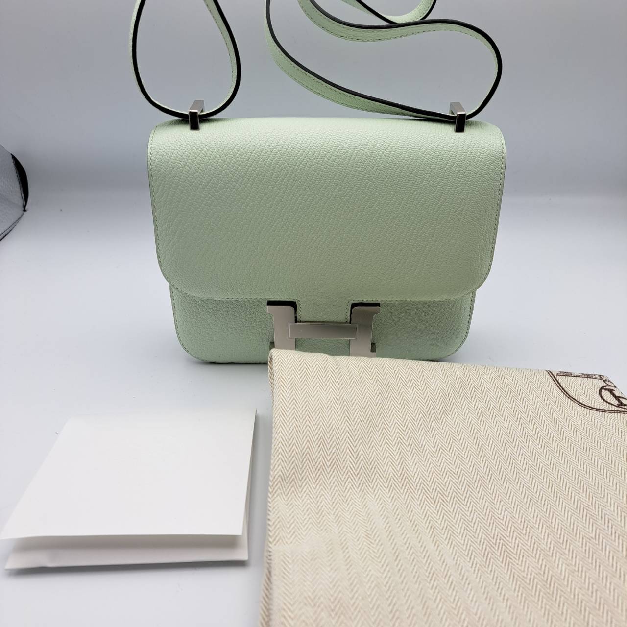 エルメス コンスタンス3 ミニ18 ミラー付き ヴェールフィズ シェーブル シルバー金具 B刻印