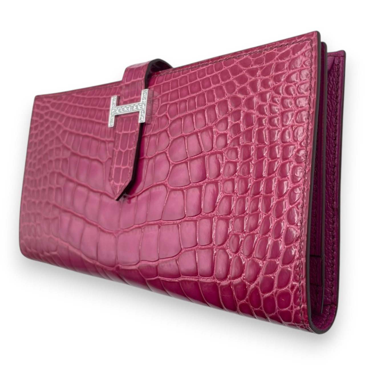 エルメス ベアンスフレ フューシャピンク アリゲーター ホワイト