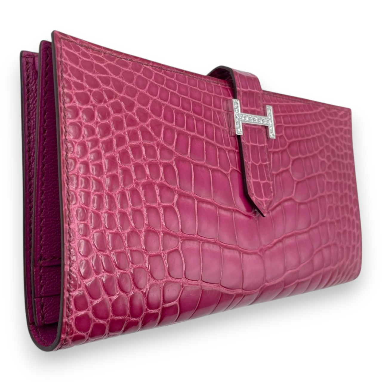 エルメス ベアンスフレ フューシャピンク アリゲーター ホワイトゴールド金具 □J刻印