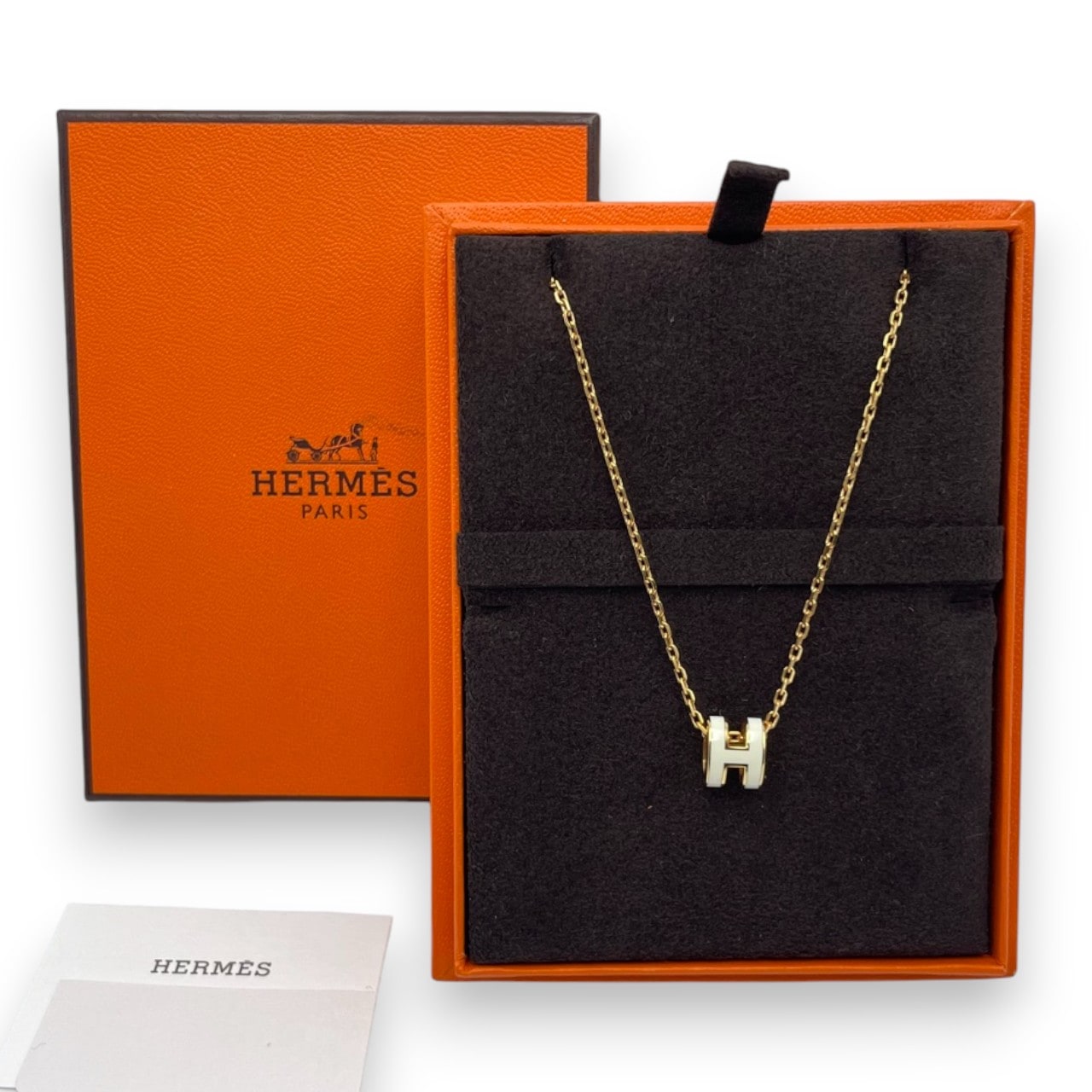 エルメス ポップH ミニ ネックレス アイボリー メタル ゴールド金具