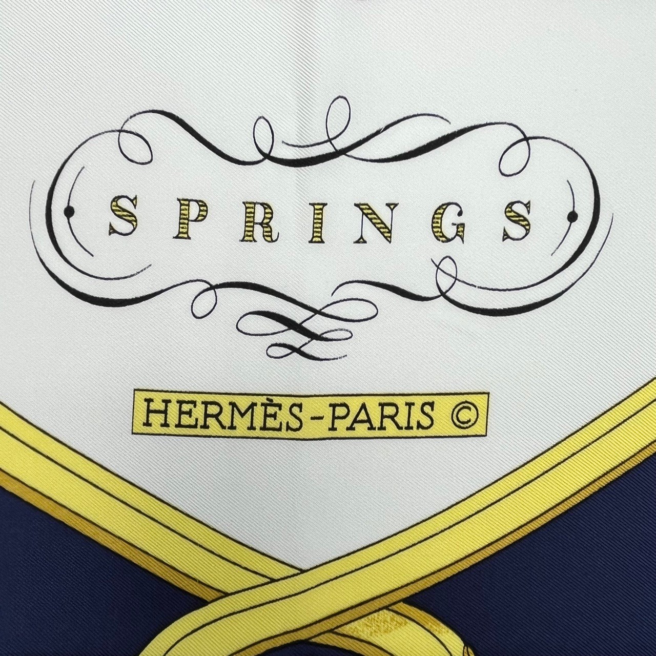 エルメス カレ 90 スプリングス Springs ネイビー系 シルク100