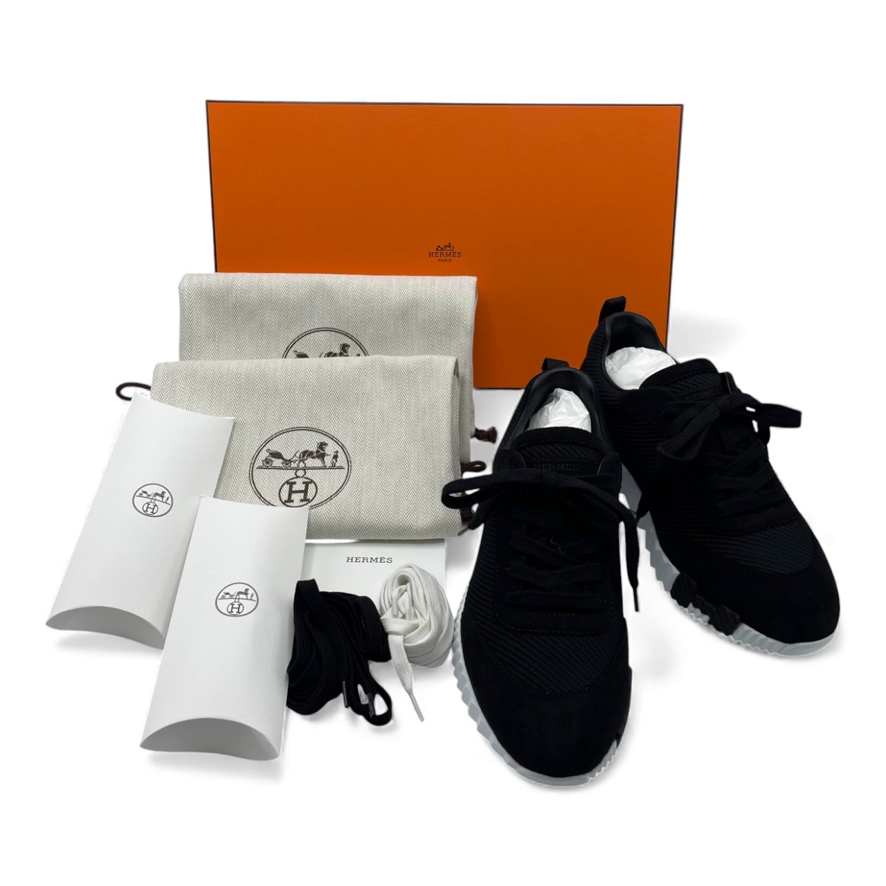 エルメス スニーカー バウンジング 38 黒 テクスチャードメッシュ