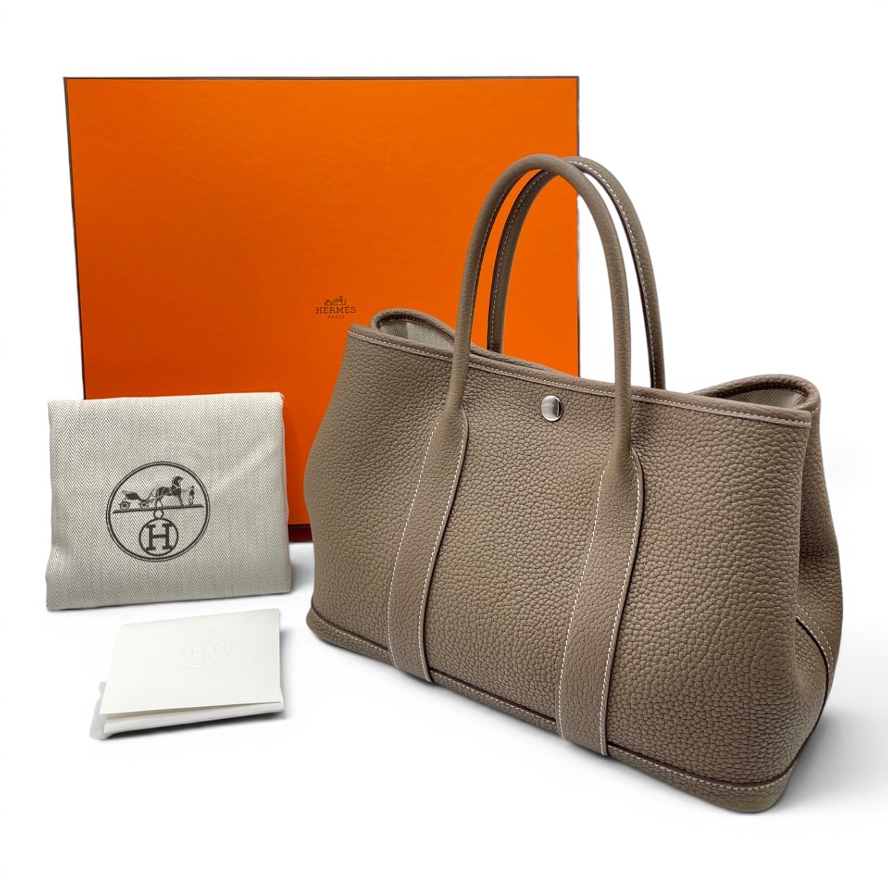 美品 HERMES エルメスガーデンパーティーPM エトゥープ エルメス ガーデンパーティ TPM エトゥープ ネゴンダ シルバー金具 K