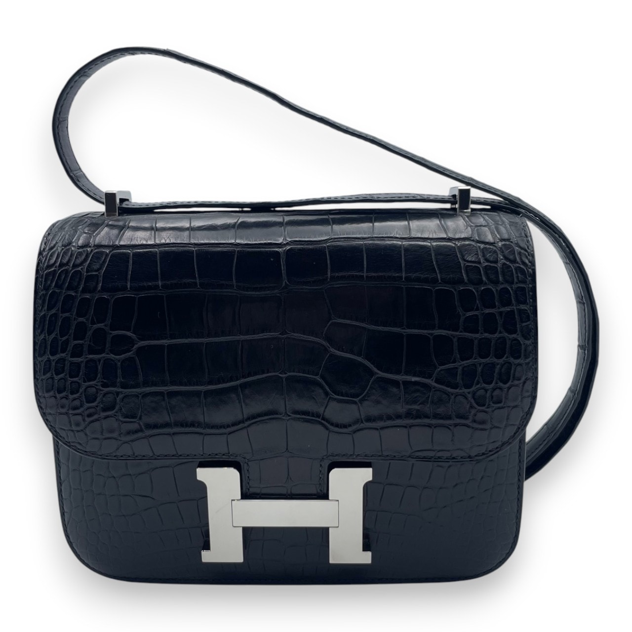 エルメス コンスタンスミニ 18 ノワール アリゲーターマット シルバー