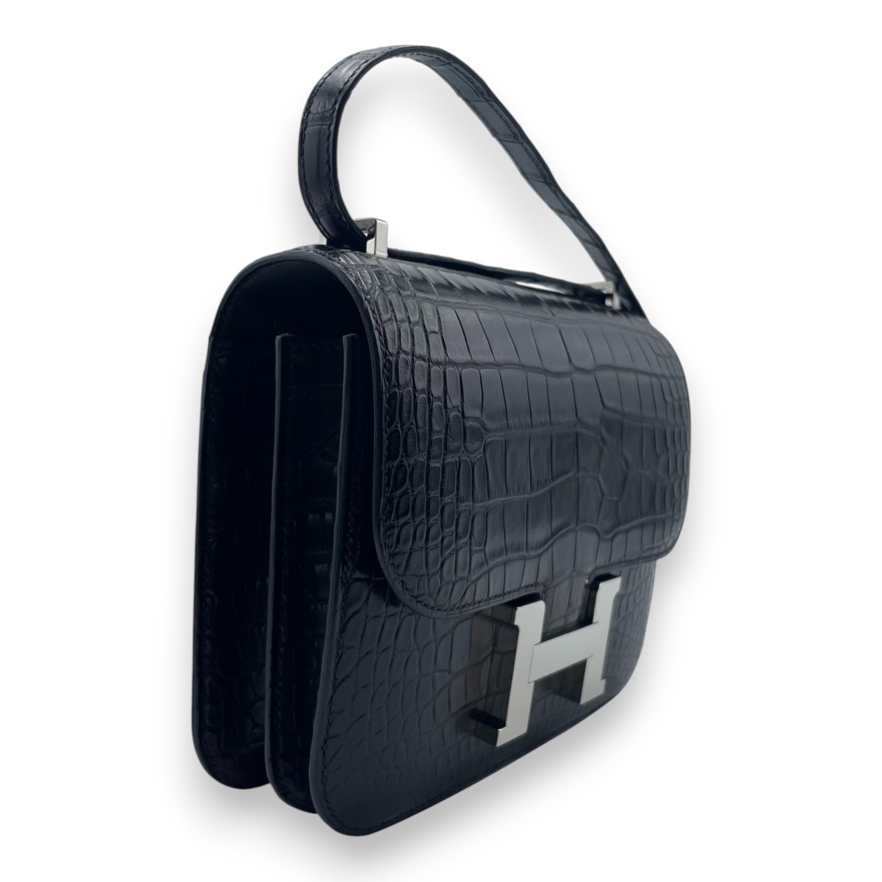 エルメス コンスタンスミニ 18 ノワール アリゲーターマット シルバー