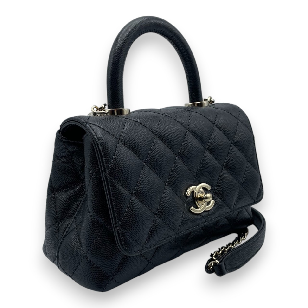 シャネル ココハンドル W19 ブラック キャビアスキン ゴールド金具