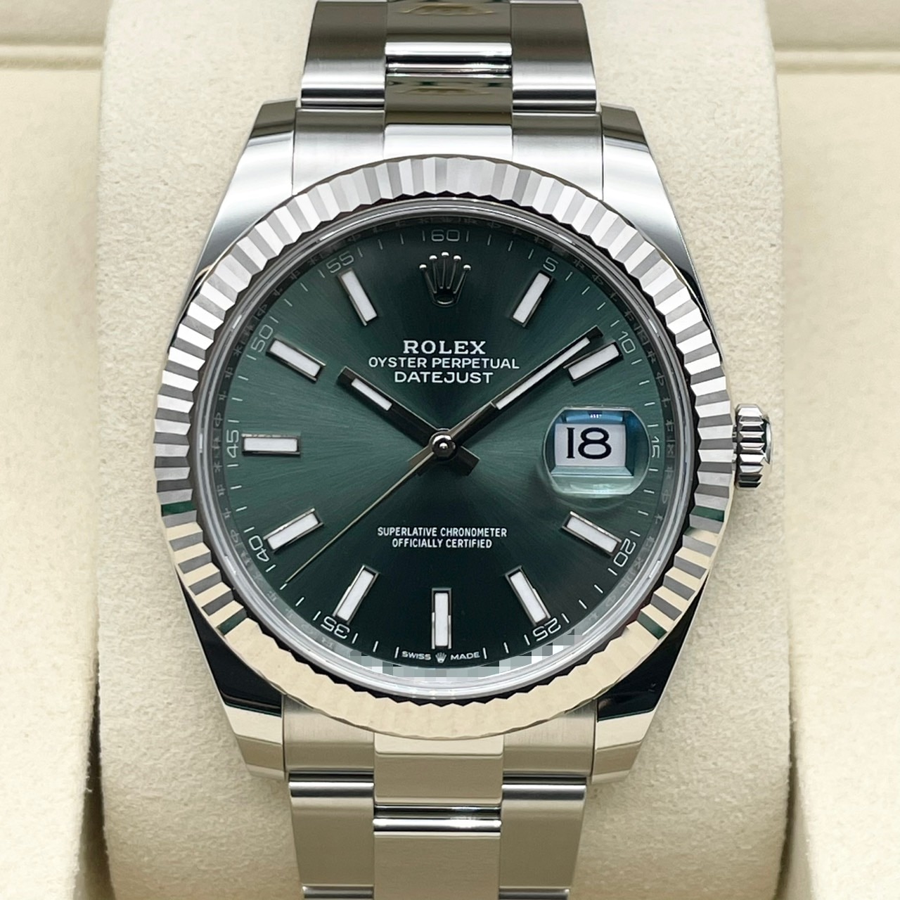 【保証書日付2026年3月！】 ロレックス デイトジャスト 126334 ミントグリーン オイスターブレス 41mm