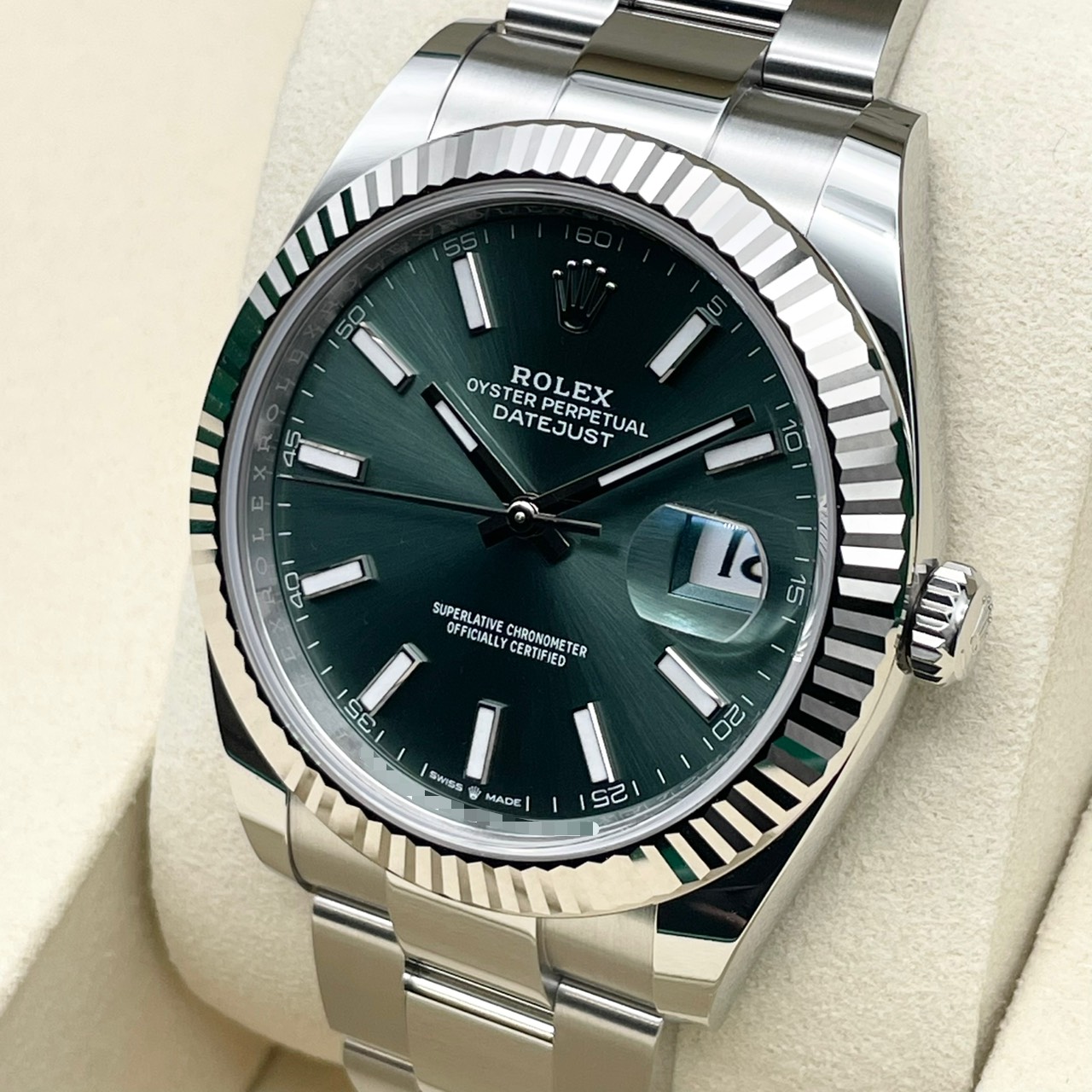 【保証書日付2026年3月！】 ロレックス デイトジャスト 126334 ミントグリーン オイスターブレス 41mm