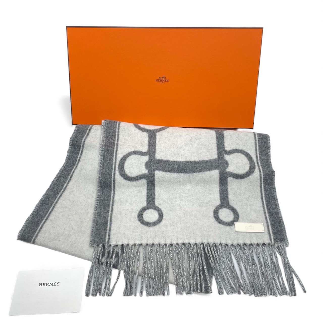 エルメス マフラー モール 30×160 イヴォワール / フランネルグレー