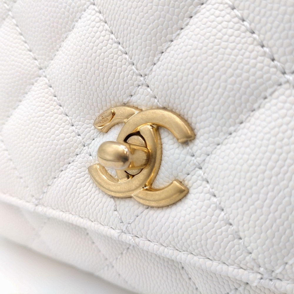 VINTAGE シャネル トップハンドル フラップバッグ ホワイト 24P》可愛い持ち手♪【CHANEL】トップハンドルフラップバッグ