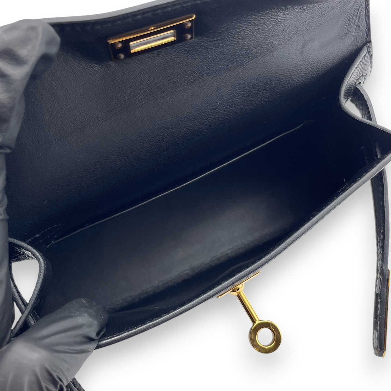 エルメス ミニケリー タッチ ノワール エプソン/リザード ゴールド金具 W刻印