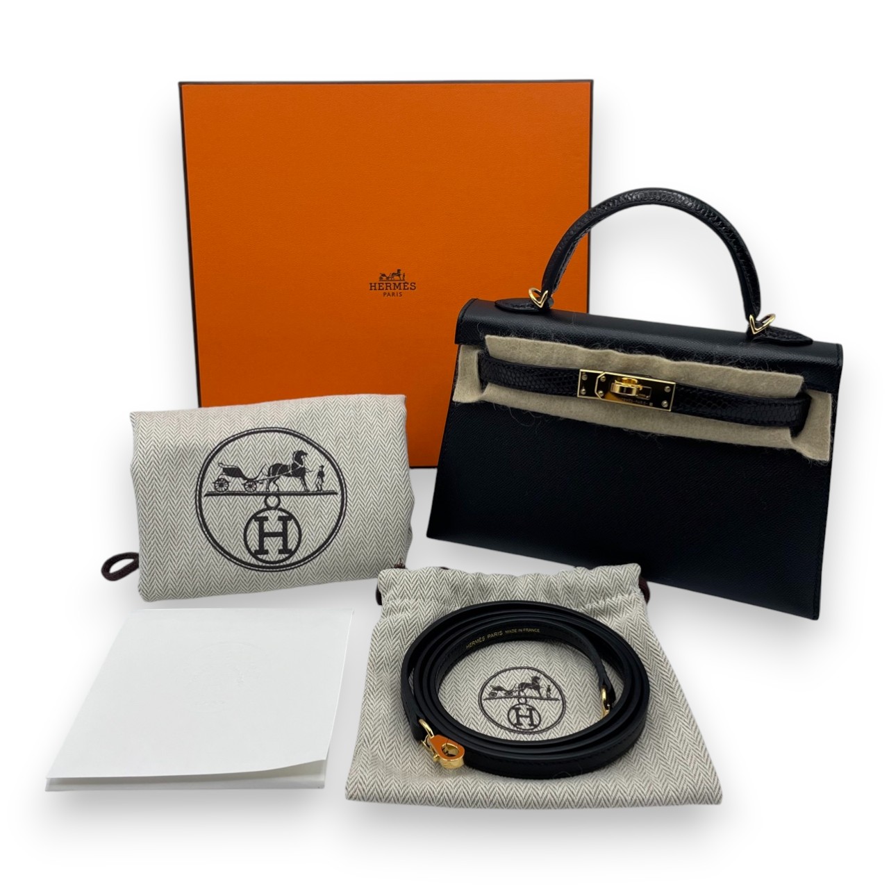 エルメス ミニケリー タッチ ノワール エプソン/リザード ゴールド金具