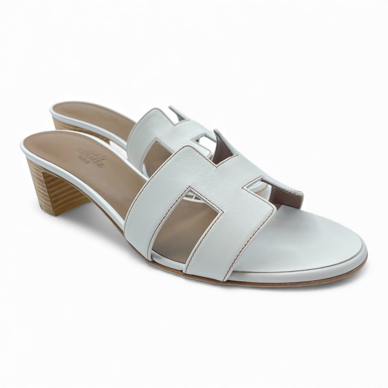 エルメス レディスサンダル オアジス 37.5 白 カーフ 24/24.5cm